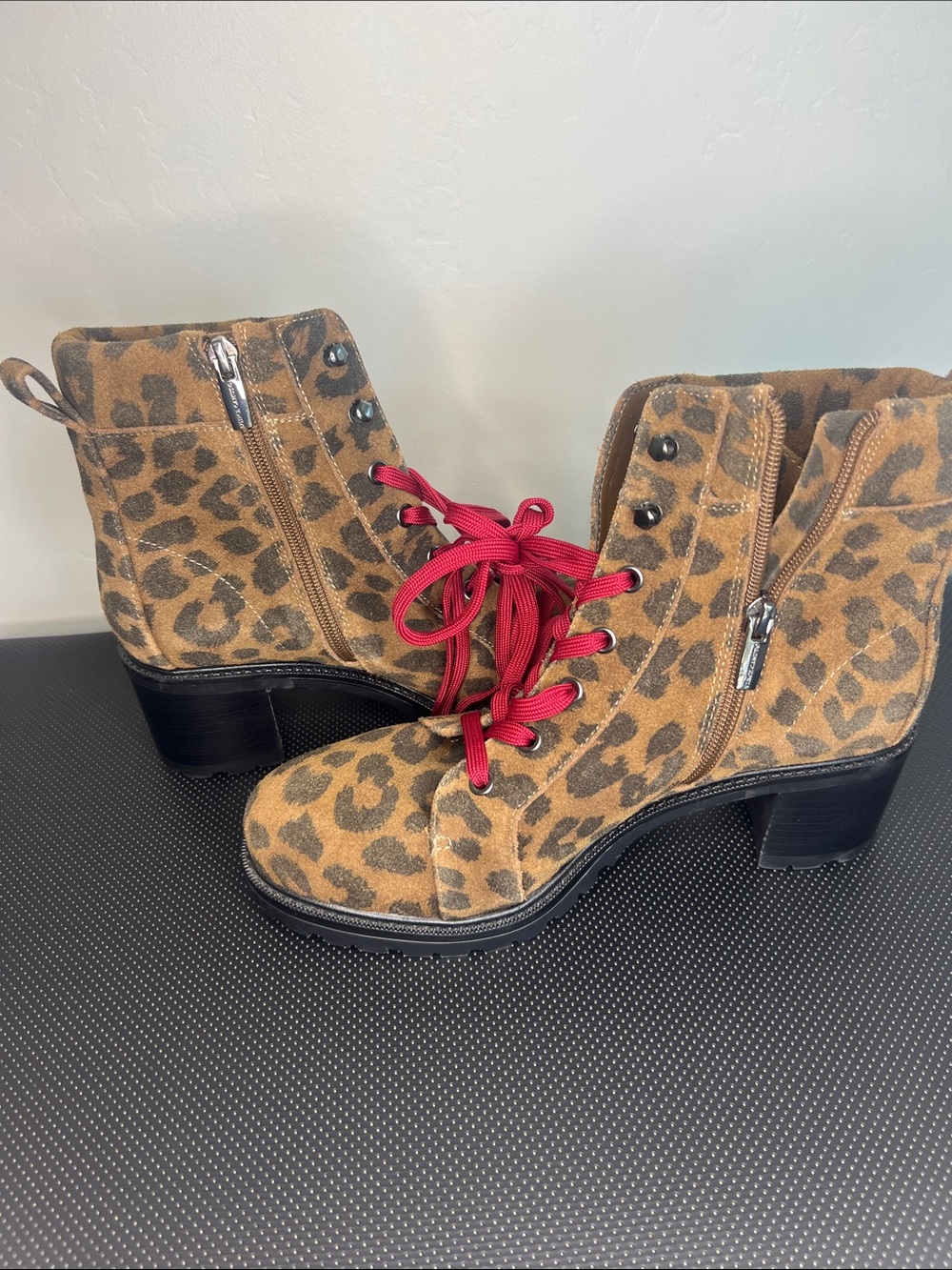 Vince Camuto Leopard-Print Lace-Up Boots with Red Laces - Picture 3 of 9